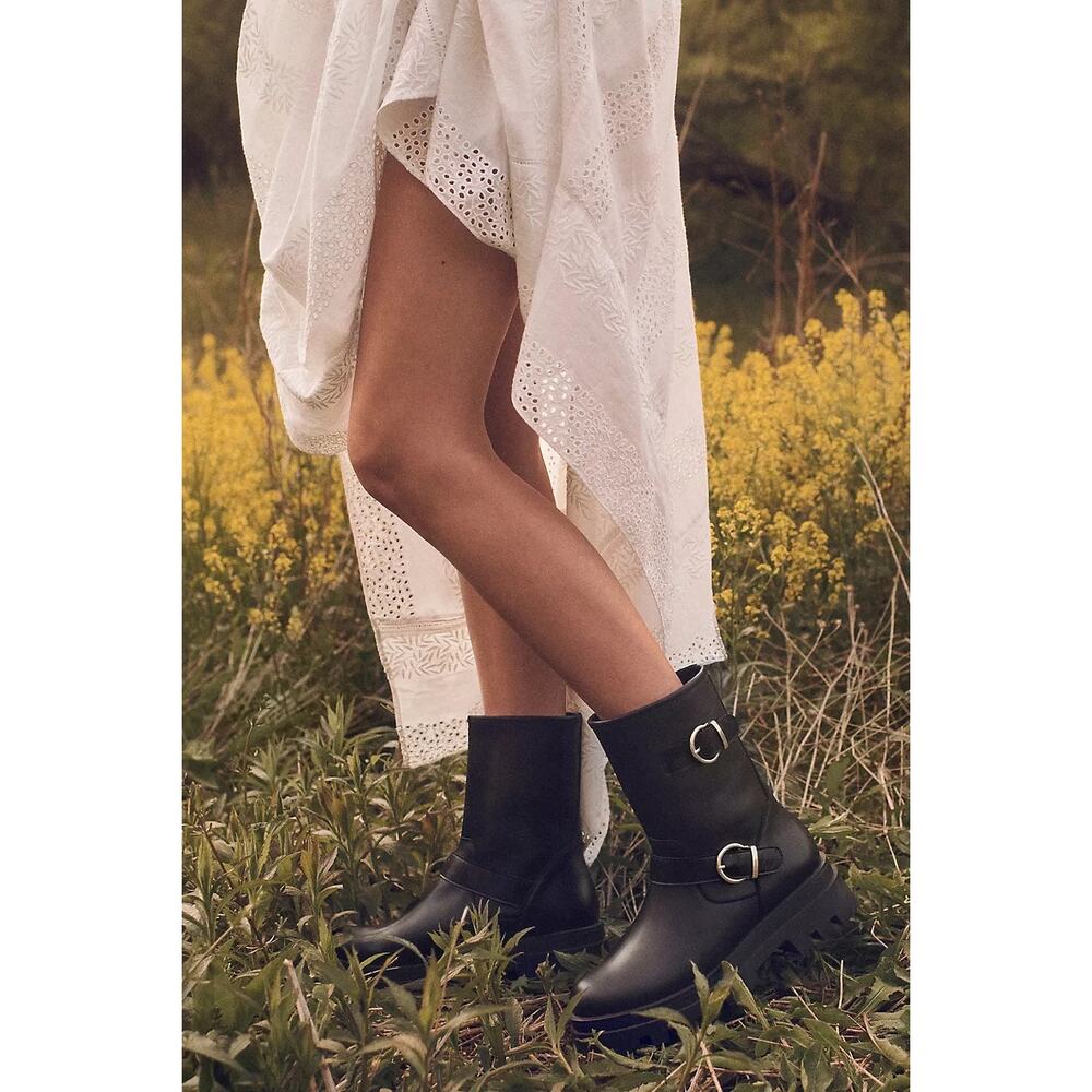 Anthropologie Pilcro leather lug sole black moto boots size 9